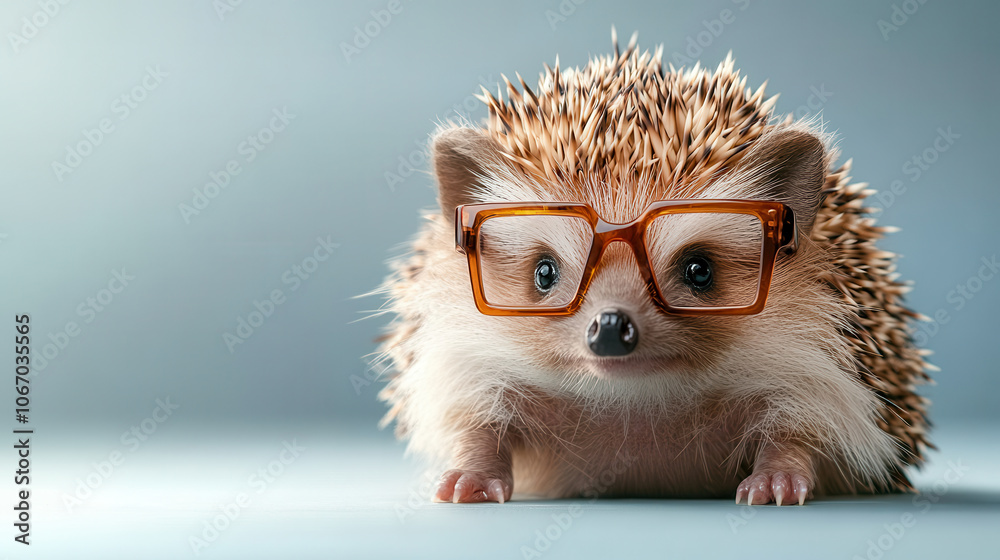 Hedgehog with retro square glasses looking curious and adorable Hedgehog with retro square glasses looking curious and adorable