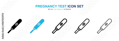 Pregnancy test icon set in black and blue color