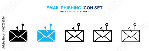 Email phishing icon set in black and blue color