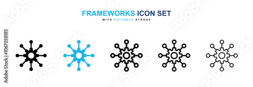 Frameworks icon set in black and blue color