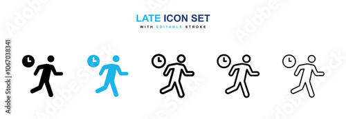 Late icon set in black and blue color photo