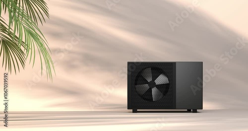 rotating fan of a heat pump energy as a heater and alternative energy - 3D Animation 4k 60 fps DCI seamless loop 