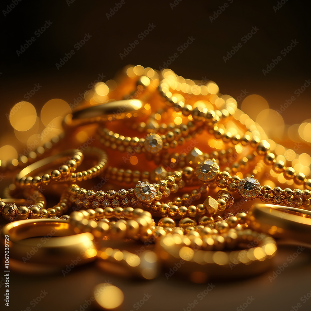 Close Up of Golden Jewelry with Diamond Accents Close Up of Golden Jewelry with Diamond Accents