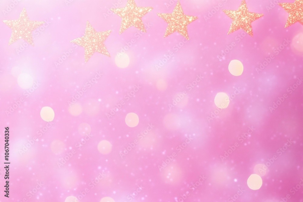 Pink background adorned with scattered gold stars, festive charm.