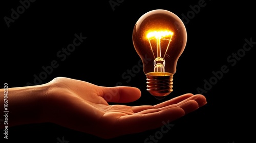 A hand cradles a glowing light bulb, symbolizing the spark of creativity and the birth of new ideas.