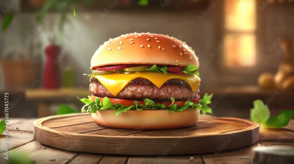 custom made wallpaper toronto digitalDelicious burger with juicy meat and melted cheese served on a rustic wooden plate perfect for gourmet dining