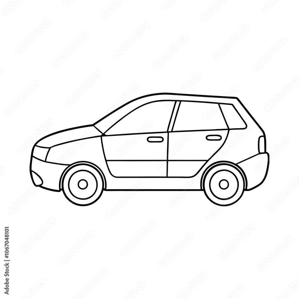 Fototapeta premium Minimalist Car Isolated on White Vector Illustration Featuring Modern Sedan and Hatchback for Automotive Design Art