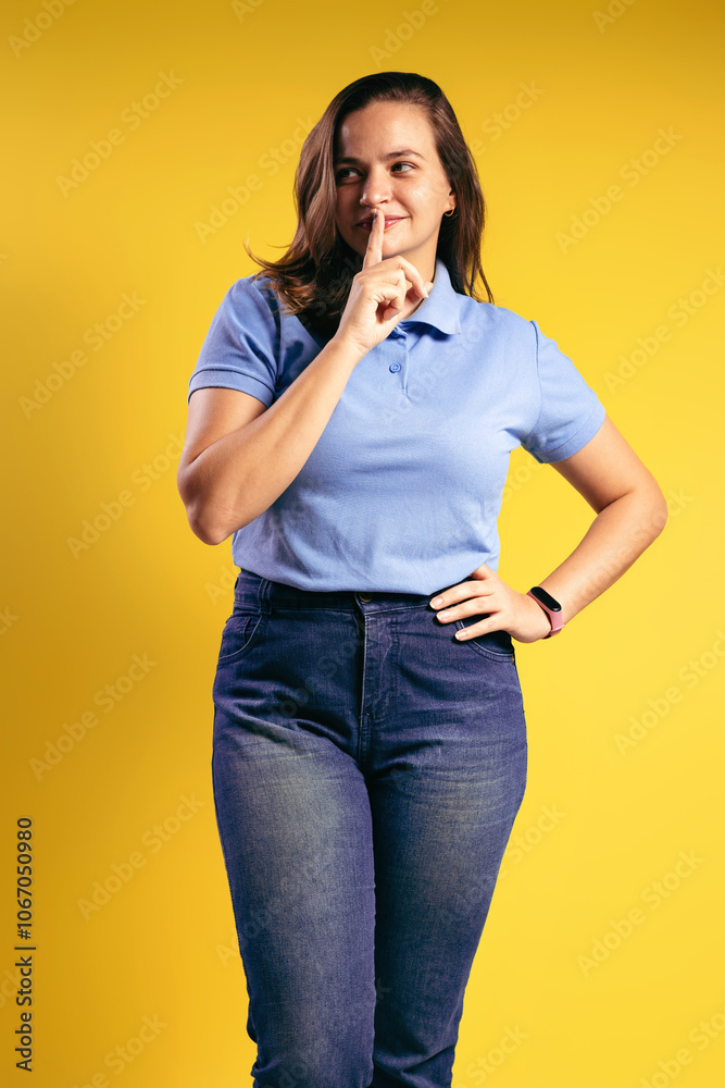 Portrait of a Brazilian woman, wearing a polo shirt and jeans Portrait of a Brazilian woman, wearing a polo shirt and jeans