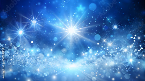 Icy Blue Background with White Flashes and Dust Particles. Perfect for: winter galas, holiday celebrations, fashion shows