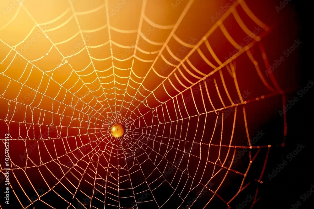 A close-up view of a spider web glistening in soft light, capturing intricate patterns and textures against a warm, blurred background. A close-up view of a spider web glistening in soft light, capturing intricate patterns and textures against a warm, blurred background.
