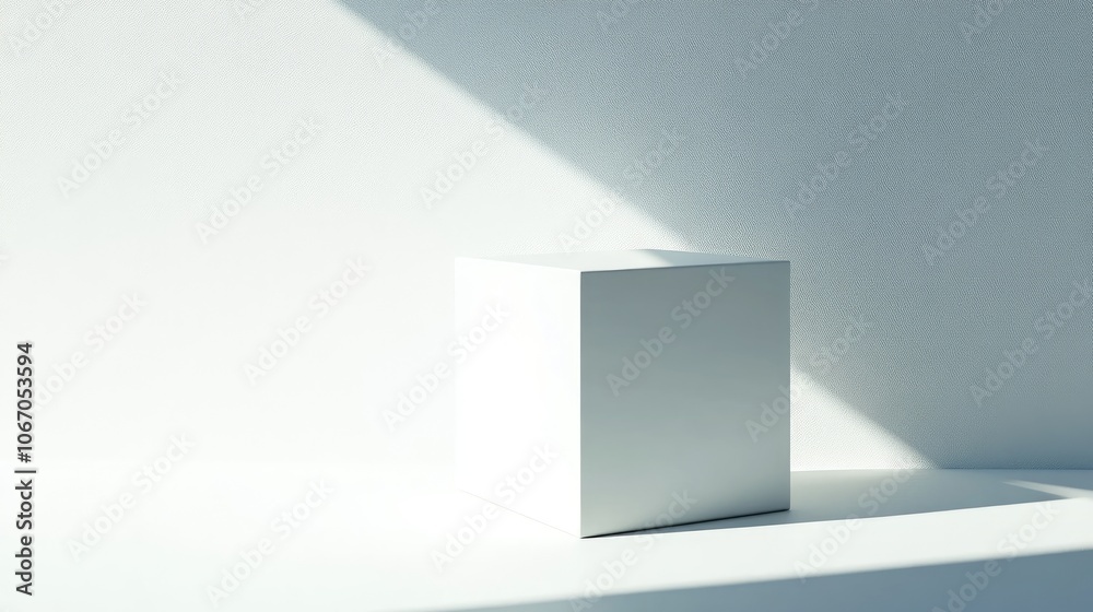 Fototapeta premium White square reflecting light with sharp geometric shadows, creating a minimalist, high-contrast visual on a clean background.