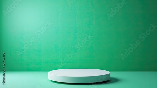 Minimalistic display platform on vibrant green background. photo