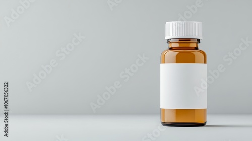 Close-up of medicine bottle with an amber hue and a childproof cap label showcasing a clean modern design For Pain Relief visible on the label soft lighting for a soothing look, Photorealistic