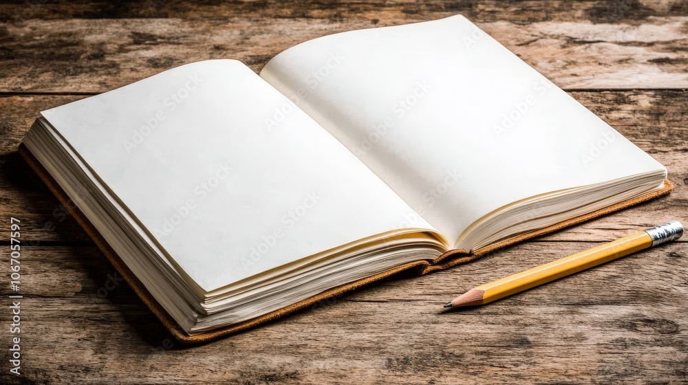 Blank Sketchbook on Rustic Wooden Surface Blank Sketchbook on Rustic Wooden Surface