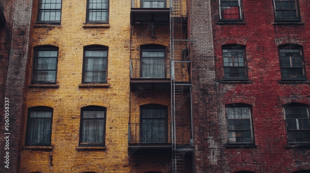 brick facade wall background with small windows, 16:9 brick facade wall background with small windows, 16:9