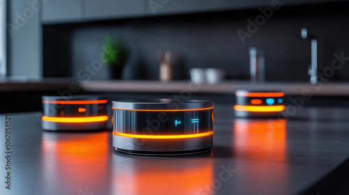 A harmonious blend of smart home devices enhancing a modern kitchen ambience