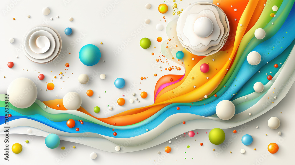 Obraz premium Colorful abstract layout featuring rounded forms and flowing waves, creating vibrant and dynamic composition. playful arrangement evokes sense of joy and creativity