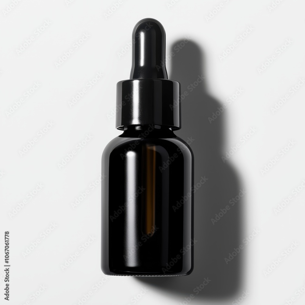 Elegant matte black dropper bottle for premium face oil on white background Elegant matte black dropper bottle for premium face oil on white background
