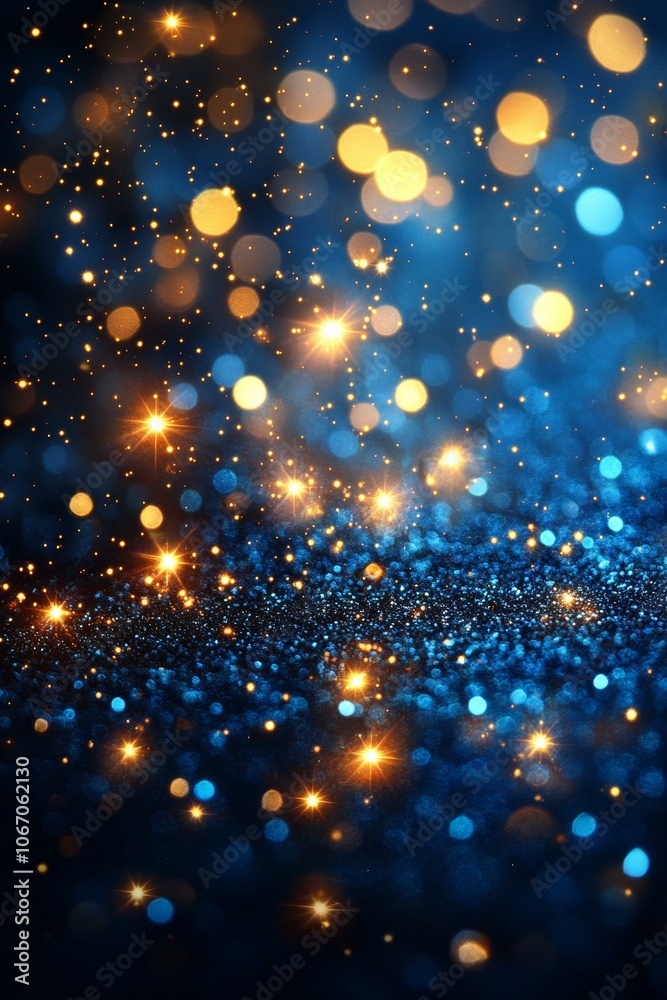 Naklejka premium Sparkling blue and gold glitter creating festive, luxurious background.