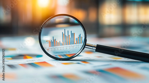 Magnifying glass on a newspaper highlighting detailed text, concept of investigation, discovery, and news research, symbolizing a closer look at information.