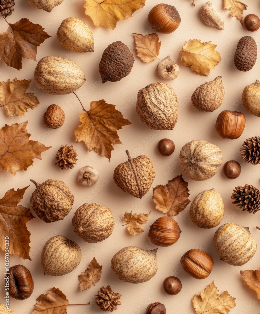 Assorted nuts with green leaves on white surface, healthy snack. Assorted nuts with green leaves on white surface, healthy snack.
