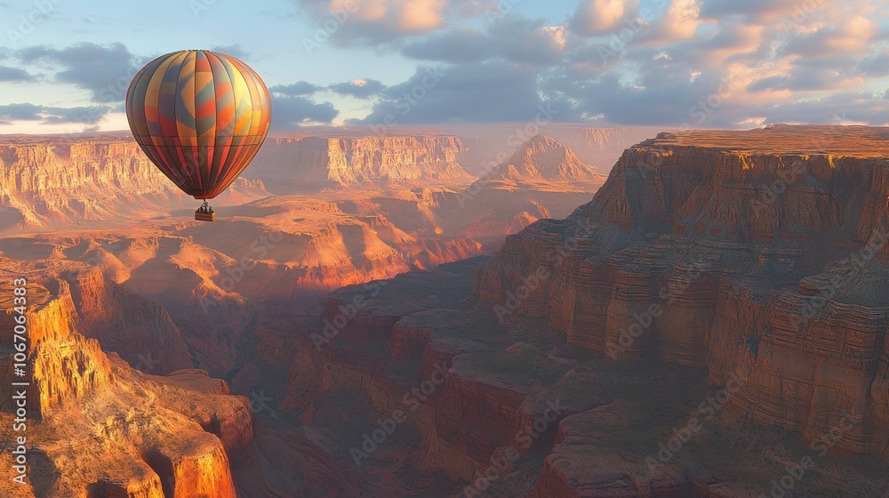 Naklejka premium Hot Air Balloon Over Grand Canyon Landscape
