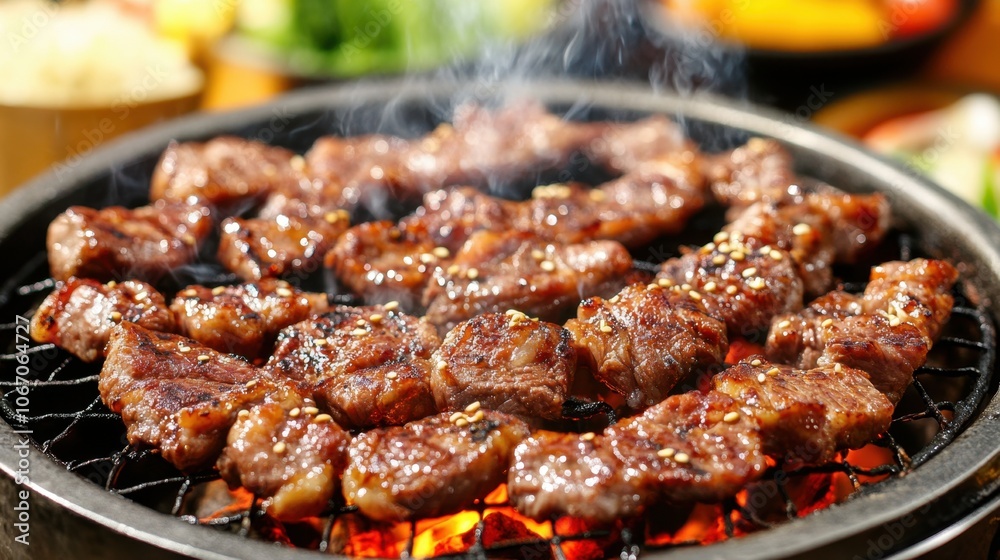Grilled Meat on the Barbecue with Smoke Effect Grilled Meat on the Barbecue with Smoke Effect