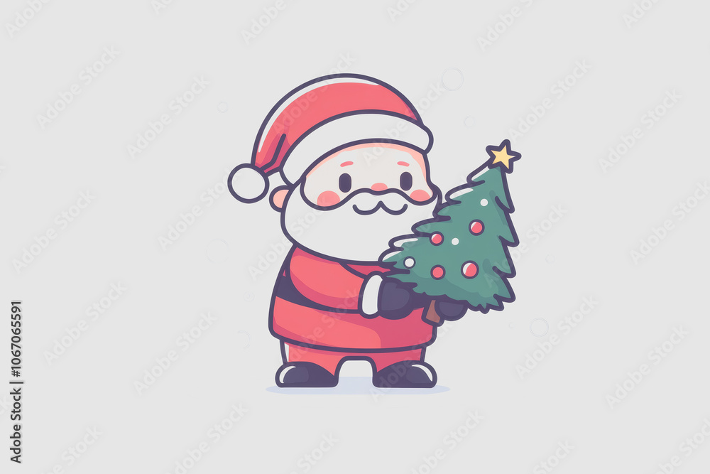 Cartoon Santa Claus with Christmas Tree Illustration Cartoon Santa Claus with Christmas Tree Illustration