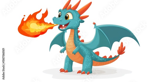 A clipart of a dragon breathing fire.