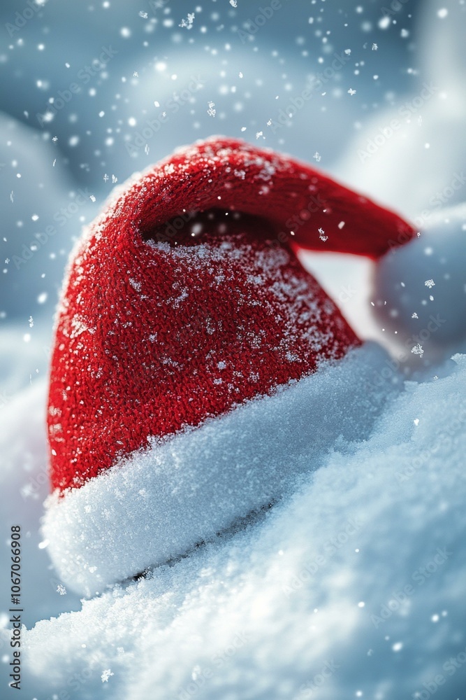 Red hat on fresh snow, winter scene, bright and minimalistic. Red hat on fresh snow, winter scene, bright and minimalistic.
