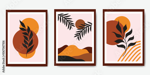 Botanical wall art vector set, Set of Minimalist wall art, Home decor wall prints, Abstract Plant Art design for print.
