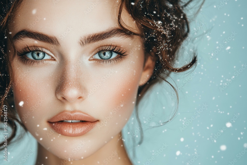 Woman with blue eyes, brown hair, neutral expression, close-up. Woman with blue eyes, brown hair, neutral expression, close-up.