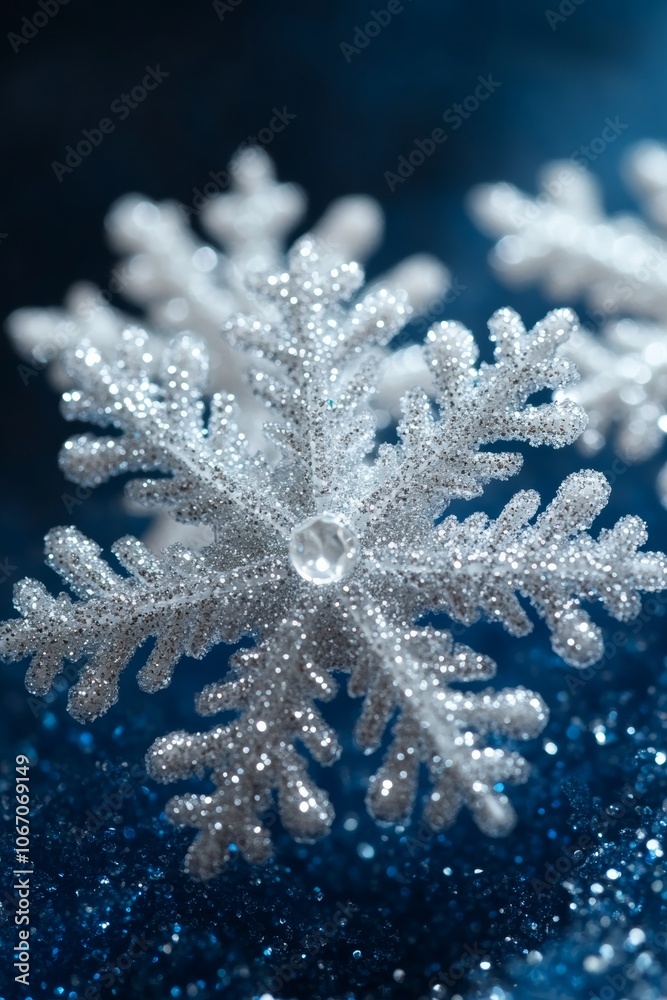 Repeating snowflakes pattern on blue background, winter holiday theme