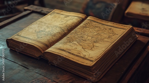 A history book with ancient maps.