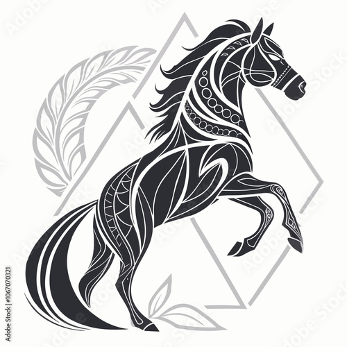 Noble Horse Profile in Elegant Line Art Style Against White Background photo