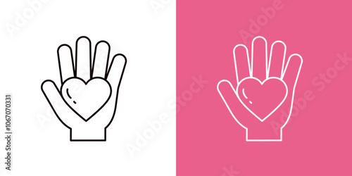 手のひらにのったハートのアイコンセット＿細い線＿片手