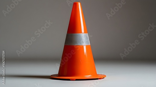 Bright Orange Traffic Cone with Reflective Stripes Signaling Temporary Construction Zone or Hazardous Area to Provide Safety and Guidance for Drivers,Cyclists,and Pedestrians on the Road or Street photo