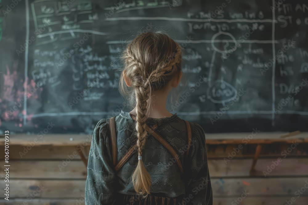 Student girl writing on the chalkboard in the classroom at school. Student girl writing on the chalkboard in the classroom at school.