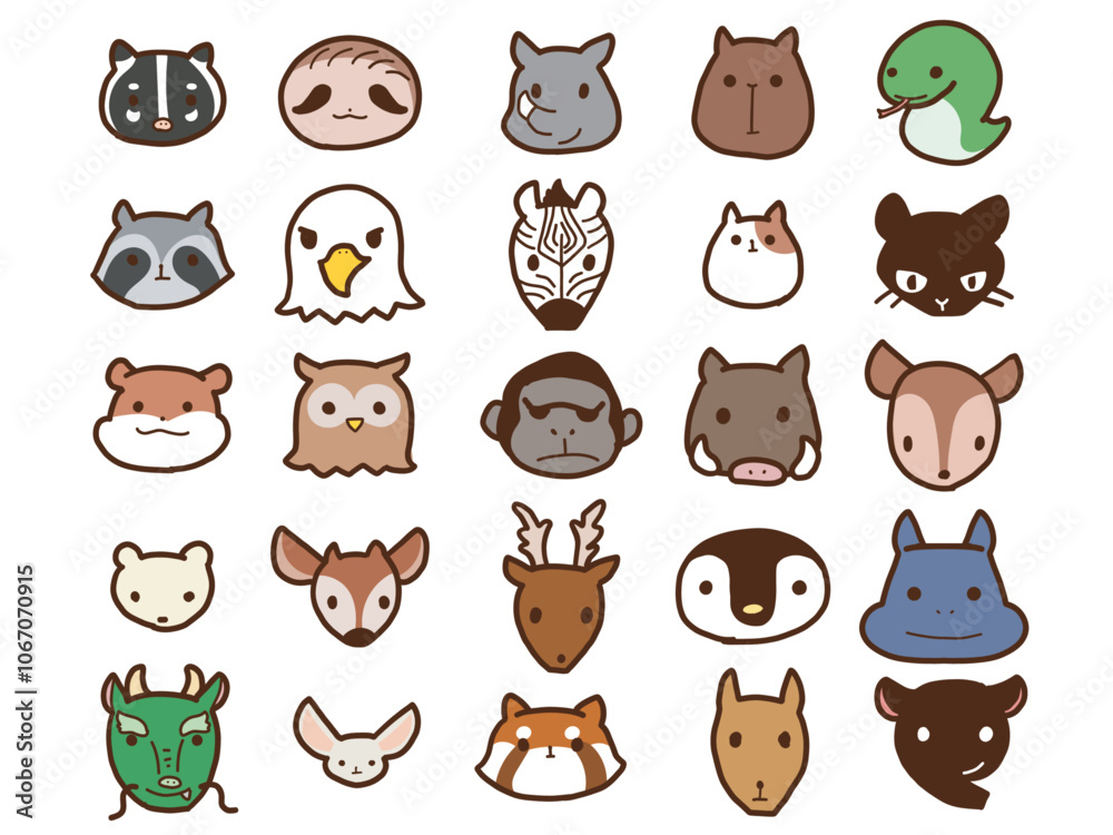Obraz premium 手描きの動物の顔セット２