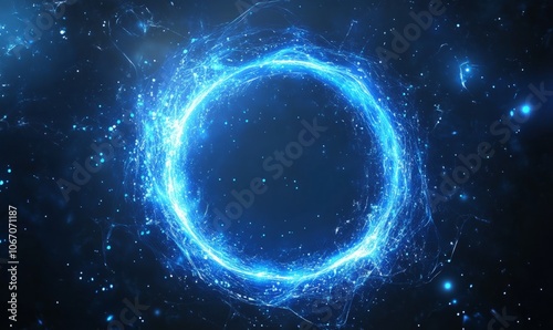 Glowing blue energy circle on dark background, mystical design element