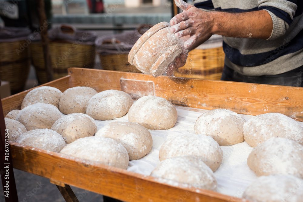 Yeast dough in the form of loaves waiting to be cooked Yeast dough in the form of loaves waiting to be cooked