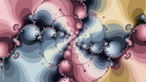 A fractal-based birthday pattern with intricate repeating shapes, incorporating candles and confetti in soft gradients
