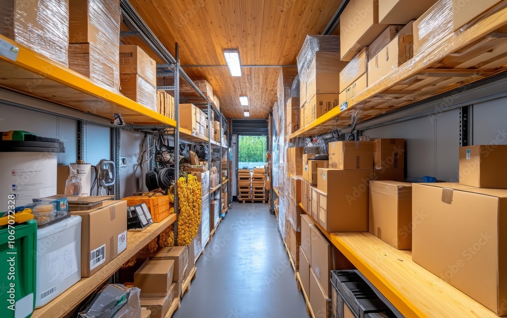 Organized Warehouse Filled with Cardboard Boxes Organized Warehouse Filled with Cardboard Boxes