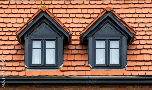 Install and maintain a modern roof window with red brick tiles in a European city street attic