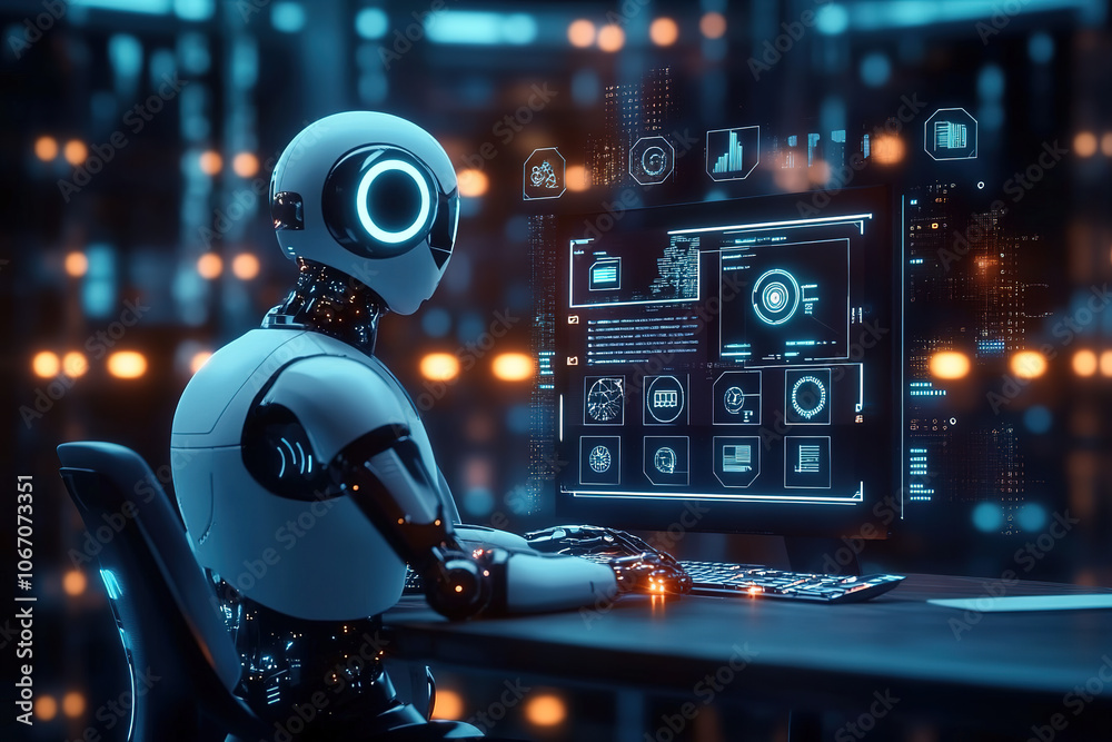 Future technology robots work in digital office scenarios
Future technology robots work in digital office scenarios