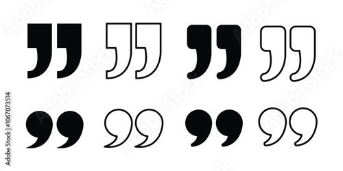 Quotes, quotation marks icon set. Quotes icon vector set. talk bubble speech icon. Quote marks outline, speech marks, inverted commas or talking marks collection.