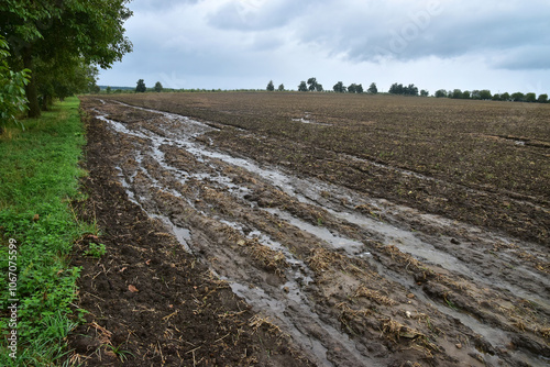 Erosive water stream down the field soil erosion photo