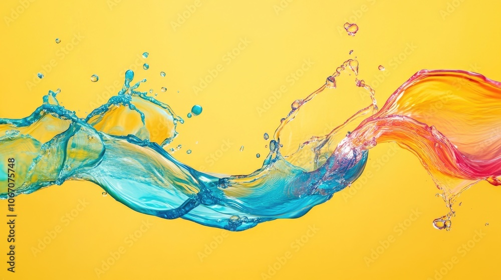 Colorful liquid floating in water creates a dynamic visual effect against a yellow background. This image captures the essence of colorful liquid in motion, perfect for creative projects. Colorful liquid floating in water creates a dynamic visual effect against a yellow background. This image captures the essence of colorful liquid in motion, perfect for creative projects.