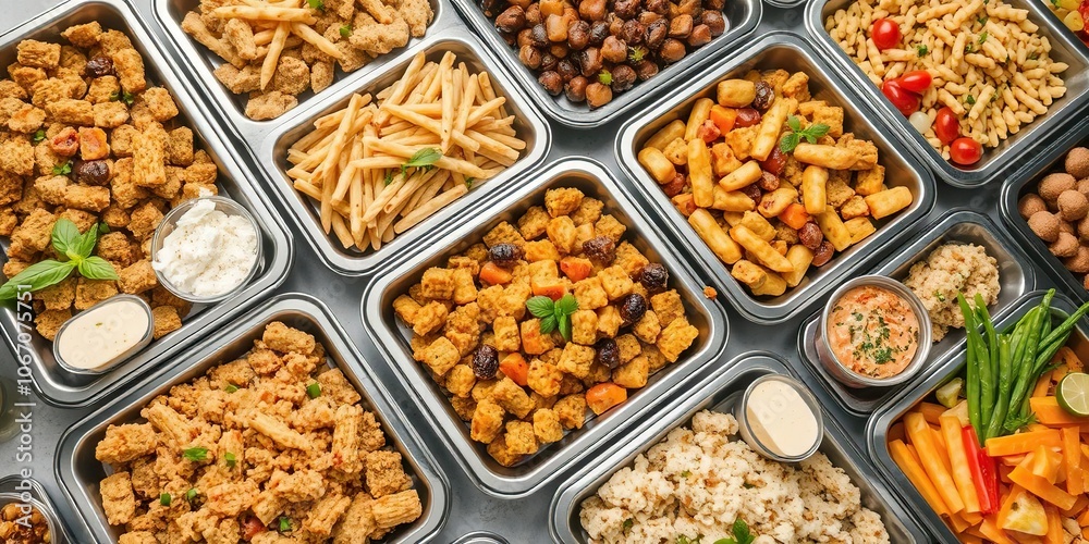 Assorted delicious buffet style food in trays, buffet Assorted delicious buffet style food in trays, buffet