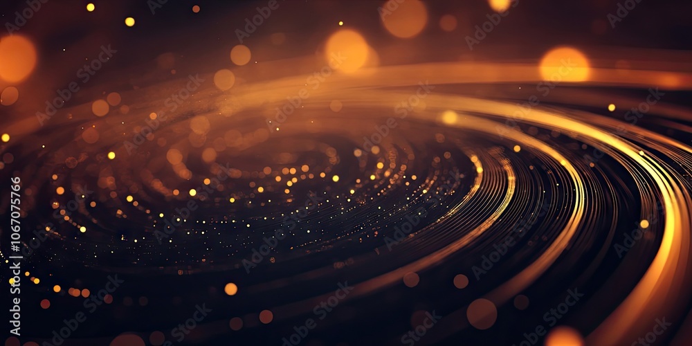 Obraz premium This abstract background showcases a dark theme with stylized circles, lines, and luminous 3D features. It employs a natural color palette, perfect for contemporary artistic wallpaper.
